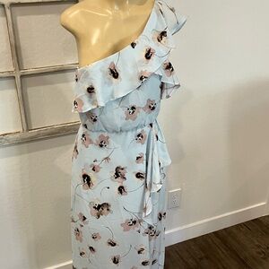 BCBGMaxAzria Soft Blue Floral One-Shoulder Dress